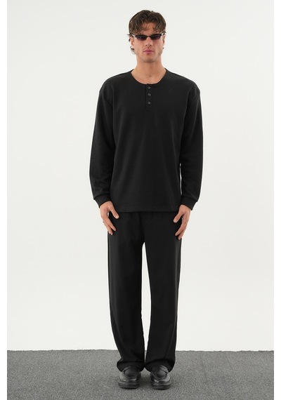Redline Taren Oversize Erkek Kışlık Düğmeli Sweatshirt SIYAH