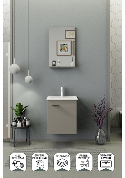 Biani Fix Arya Slım 50 Cm Banyo Dolabı,Seramik Lavabolu, Aynalı,Lavabo Dahil,Mdf,Latte Biani Fix Arya Slım 50 Cm Banyo Dolabı,Seramik Lavabolu, Aynalı,Lavabo Dahil,Mdf,Latte