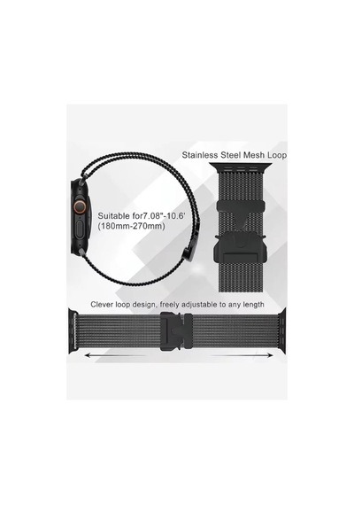 Wearfitpro Apple Uyumlu Watch  Milano Örgü Loop Paslanmaz Çelik Kordon 42-45-49mm - Manyetik Toka 8-9-10