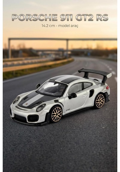 TıfılToys Hobbiez Lisanslı Porsche 911 Gt2 Kapıları Açılabilir Model Diecast 1/32 Ölçek Metal Standlı Araç Gri