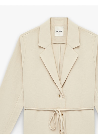 Koton Viskon Kumaş Uzun Kollu Düğmeli Beli Bağcıklı Blazer Ceket Bej 6sak50025pw Ekru
