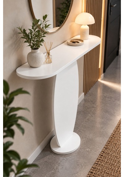 Sulorahome Modern Beyaz Oval Dresuar Antre Konsolu