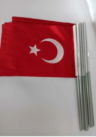 Plastik Sopalı Alpaka Bez Bayrak 20x30 Cm Tören Ve Kutlama Bayrağı 1 Adet Tek Ebat