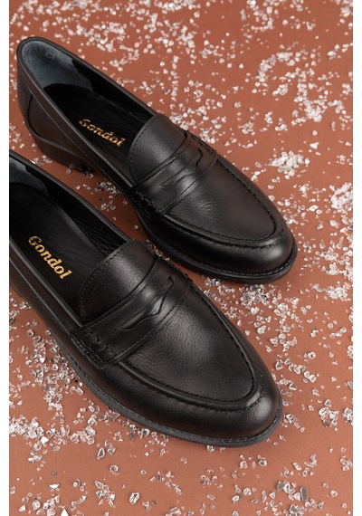 Gondol Hakiki Deri Kadın Klasik Loafer Md.236 Siyah