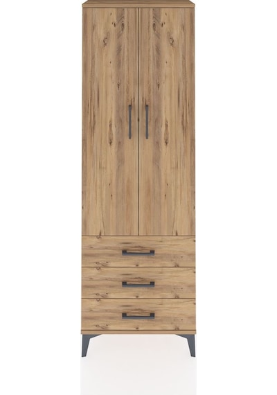 Arges Dolap Tek Raflı 3 Çekmeceli Tek Askılı 60x30x182 Çam-çam Çam