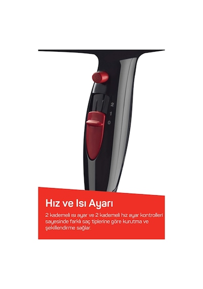 Arzum AR569 Linda Saç Kurutma Makinesi 2 Hız Ayarı, Soğuk Hava ve Difüzör, 2000W, Siyah