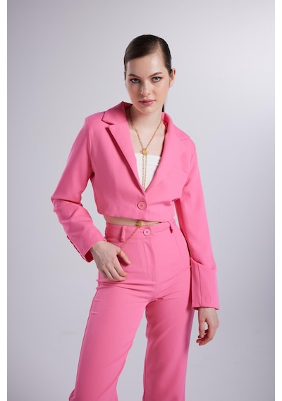 Holly Lolly Vatkalı Atlas Kumaş Crop Model Panky Ceket Pembe