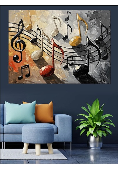 Renkli Notalar Modern Sanat Tablosu Dekoratif Kanvas - Mdf Ahşap Tablo