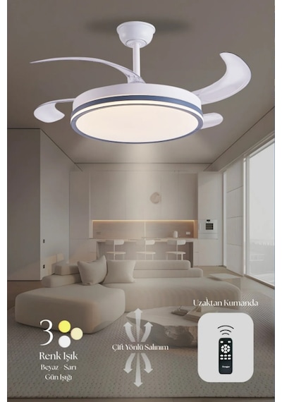 Hoogar German Kuhle Antrasit Tavan Vantilatörü 3 Renk Led Gizli Pervaneli Kumandalı Dimmer Ayarlı Bl Sistem Isınmaz Motor