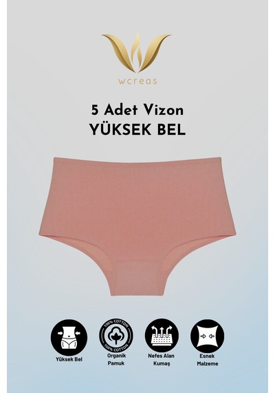 Wcreas Yüksek Bel Pamuklu Kadın Külot, 5'li Paket Pamuklu Yumuşak Kumaş Kadın Külot Vizon