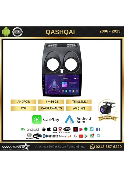Nissan Qashqai Kablosuz Carplay 4gb + 64gb Android 13 2006-2013