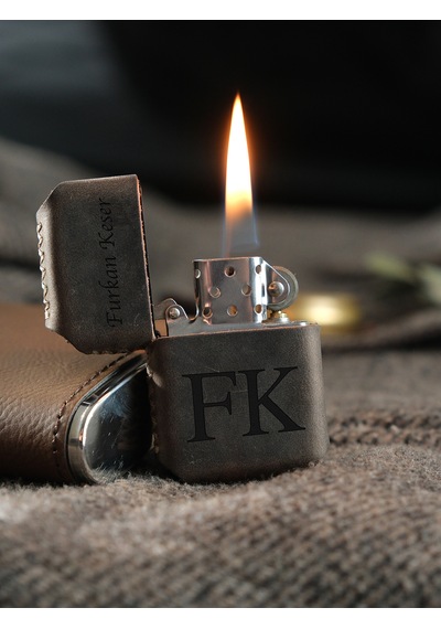 Vagave Gri Renk Hakiki Deri Kılıflı Zippo Benzinli Çakmak