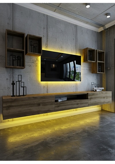 Resital Duvara Monte Ledli 270 Cm Tv Ünitesi Duvar Raflı - Ll6031 Ceviz
