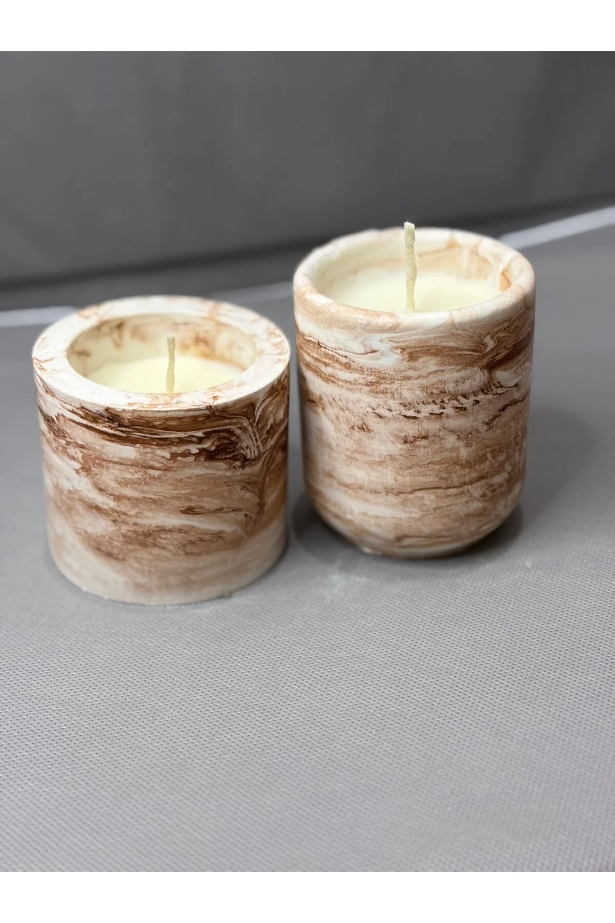 Beton Kase Tarçın Kokulu Soya Wax Mum Seti 2 Li Acı Kahverengi