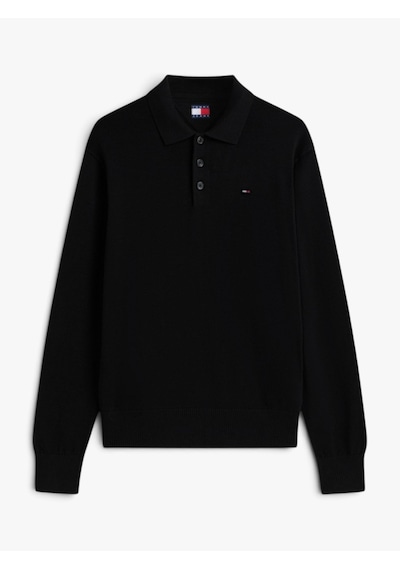 Tommy Hilfiger Tjm Slım Essentıal Polo Sweater Erkek Siyah Kazak - Dm0dm20304