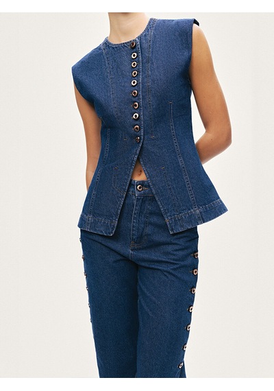 Nocturne Metal Düğmeli Denim Yelek N26yd7080 Mavi