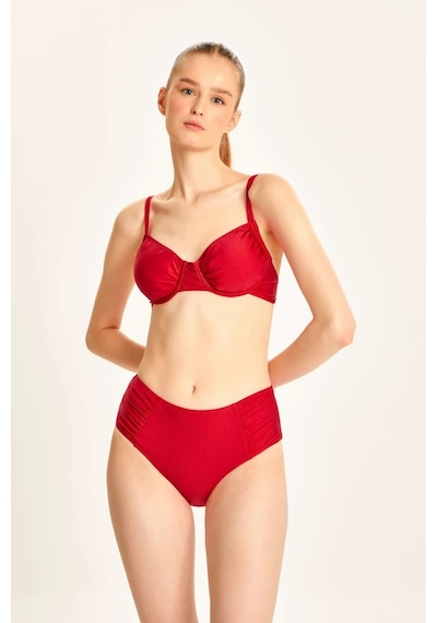 Too Salty Swimwear Kadın Büzgülü Balenli Toparlayıcı Yüksek Bel Bikini Takımı 24s101st Kırmızı