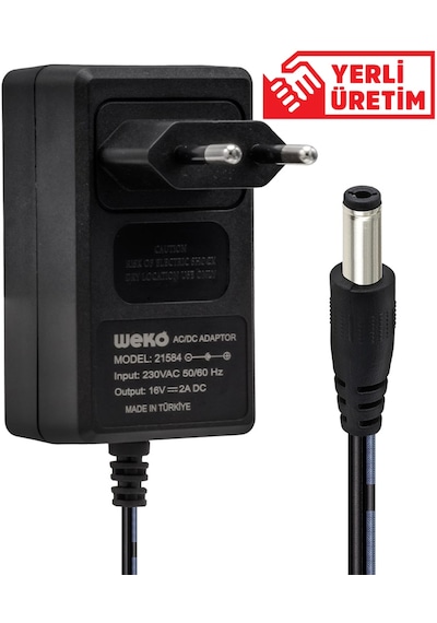Weko 16 Volt - 2 Amper 5.5x2.5 Uçlu Yerli Üretim Power Jacklı Santral Adaptörü