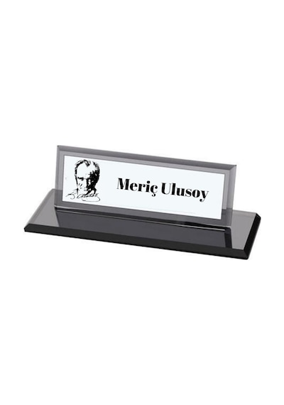 Kişiye Özel Atatürk Sluetli Kristal Masa İsimliği