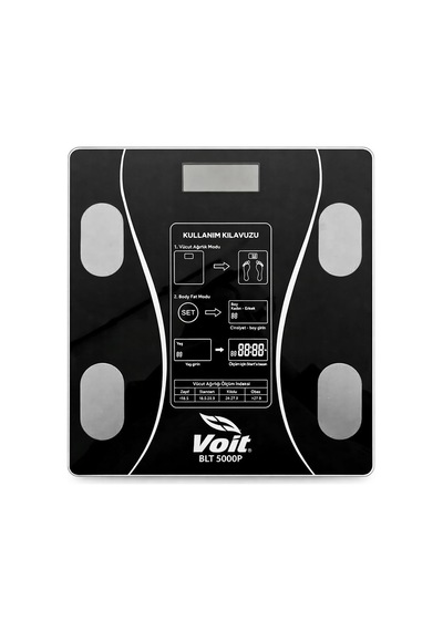 Blt5000 Bluetooth Baskül - Dijital Akıllı Tartı - Yağ Ölçer Tartı - Pil Ve Mezura Hediyeli Tartı - Siyah