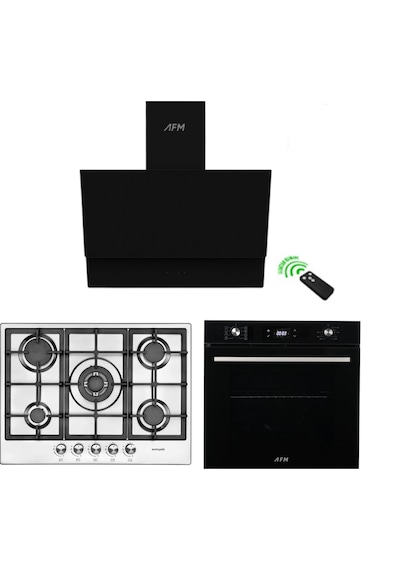 Eminçelik ve AFM Tech 22 380 Wok + FM7700 + FM3400  Ankastre Set Siyah