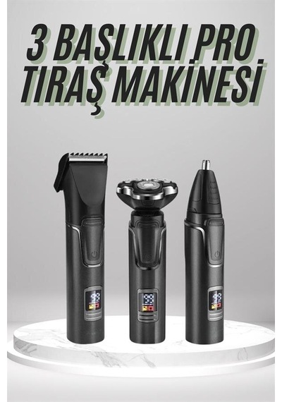 Northcity Dijital Göstergeli 3 Başlıklı Kuru Tıraş Makinesi - Kablosuz Islak Kuru Tıraş & Lazer Öncesi Bakım