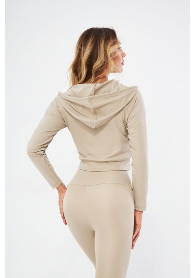 Lesa Wear Kapüşonlu Içi Polarlı Yumuşacık Şardonlu Kaşkorse Crop Likra Sweatshirt BEJ