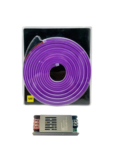 Powerr Led Aydınlatma 5 Metre 12 Volt 6x12 Mm Esnek Mor Neon Led 5a Slim Trafo Set