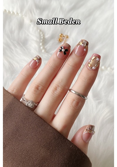 Small Beden Ombre Elmas Taşlı 10 Adet Takma Tırnak Seti T087 Dark Nude