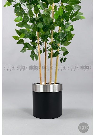 Yapay Benjamin Ağacı 140cm Siyah Gümüş Metal Saksıda Siyah-silver