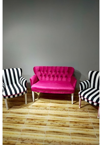 Azra Mobilya Siyah Beyaz Çizgili Çay Seti Koltuk Takımı Salon Balkon Kafe Ofis Kollu Oturma Grubu Siyah - Beyaz