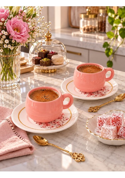 Pembe Tombul 2 Kişilik Kahve Fincan Takımı 80ml. Çok  Renkli