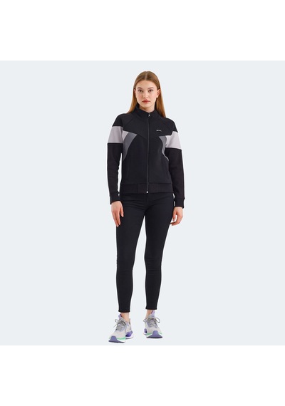 Slazenger VICTORY Kadın Fermuarlı Dik Yaka Cepli Siyah Sweatshirt