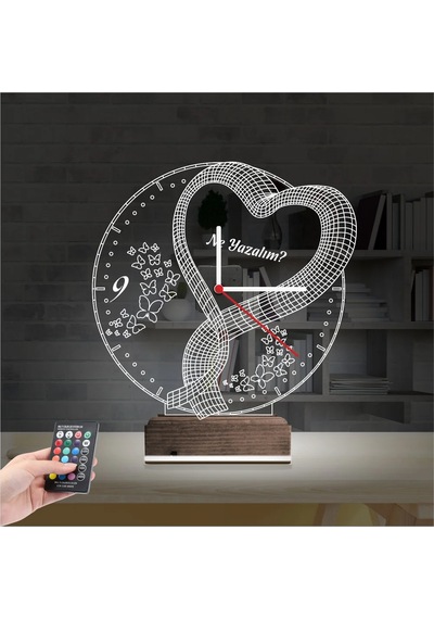 Luvivia Sevgiliye Hediye Kalp Tasarım Kişiye Özel Saatli 3d Lamba - Masa Gece Lambası