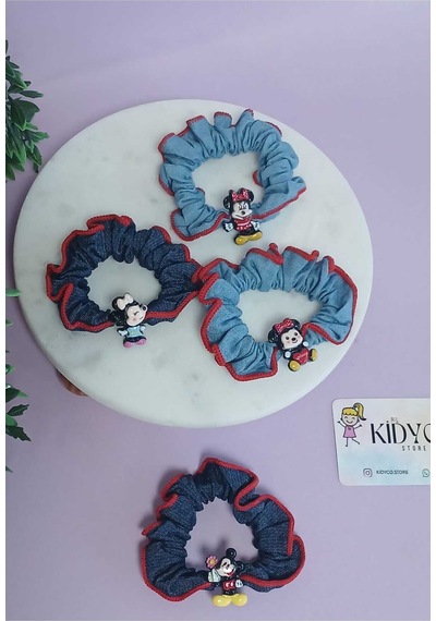 Mickey - Minnie Mouse Figürlü Denim Kumaş Lastik Toka 1 Adet Lacivert