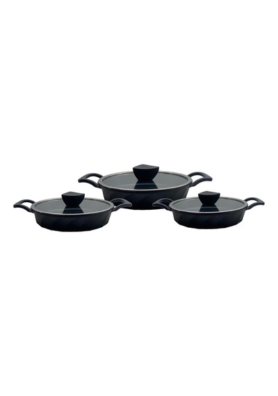 Vento 6 Parça Yanmaz Yapışmaz Titanyum Kaplama Sahan Seti 18-20-22 Cm Siyah