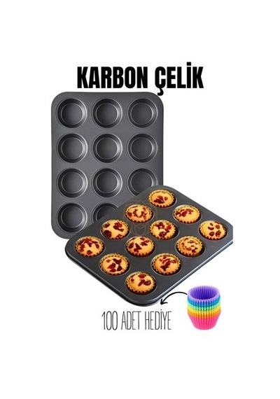 Zenvac 12 Li Muffin Kalıbı Teflon Çelik 100 Muffin Kağıtlı 719516 Zenvac29 Renkli