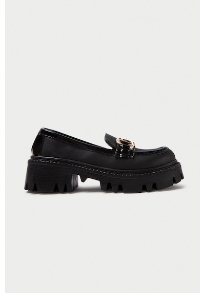 Mubiano Mb1180-s Kalın Taban Siyah Kadın Tokalı Kolej Loafer Siyah