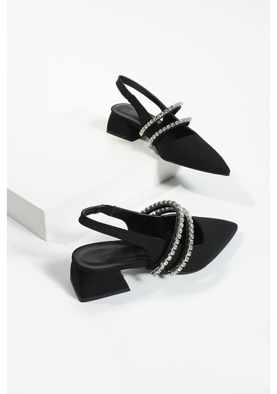 Duxal Shoes Kadın Taşlı Şık Babet-topuklu Ayakkabı-linda Siyah