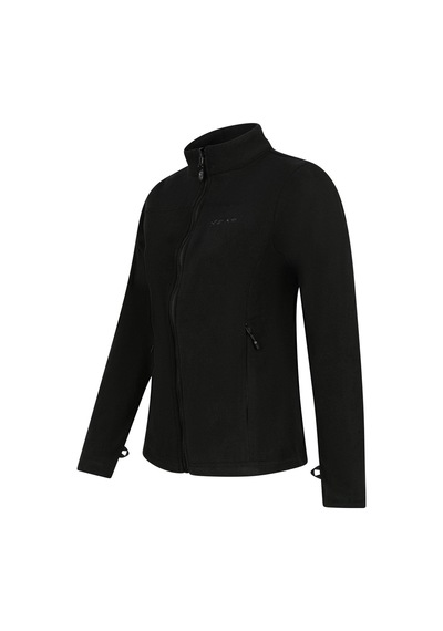 2As Cara Kadın Tam Fermuarlı İnce Polar Sweatshirt Siyah Siyah