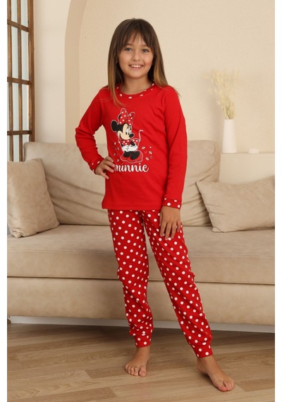 Miniğimin Cicileri Mnn Puantiye Baskılı Kız Çocuk Pijama Takı... Kırmızı