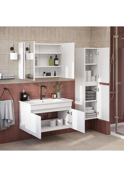 Lavabolu Mdf 80 Cm Banyo Alt Dolabı + Aynalı Üst Dolabı + Banyo Boy Dolabı , Banyo Dolabı Seti. Beyaz Lavabolu Mdf 80 Cm Banyo Alt Dolabı + Aynalı Üst Dolabı + Banyo Boy Dolabı , Banyo Dolabı Seti. Beyaz