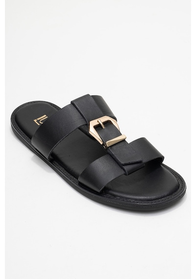 Luvishoes Luvi Shoes Sveta Siyah Cilt Tokalı Hakiki Deri Kadın Terlik Siyah