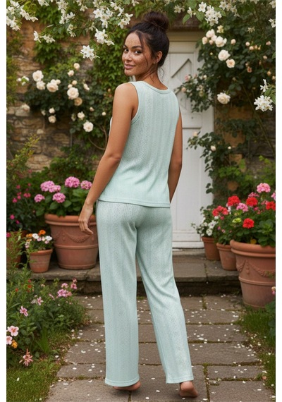 Siyah İnci Pointel Ajurlu/delikli Kolsuz Örme Pijama Takım26120566 Mint