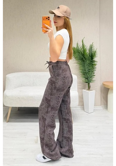 Fiolin Soft Touch Batik Boyamalı Modal Pantolon Kahverengi
