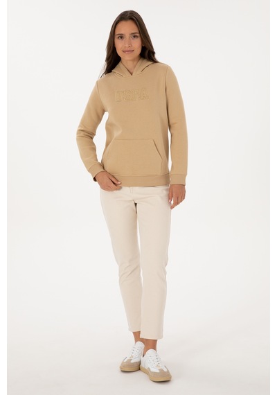 U.S. Polo Assn. Kadın Kum Şardonlu Kapüşonlu Basic Sweatshirt 50313566-VR085