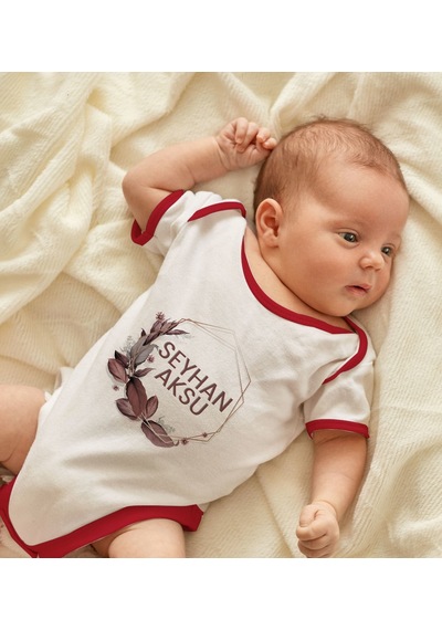 Bk Gift Bk Kids Kişiye Özel Çiçek Tasarımlı Kırmızı Bebek Body Zıbın-13