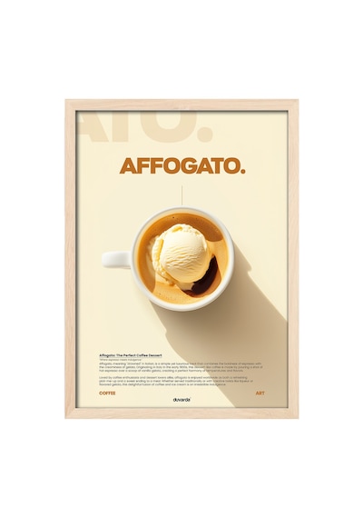 Affogato Kahve Doğal Ahşap Çerçeveli Poster, Dekoratif Duvar Tablosu