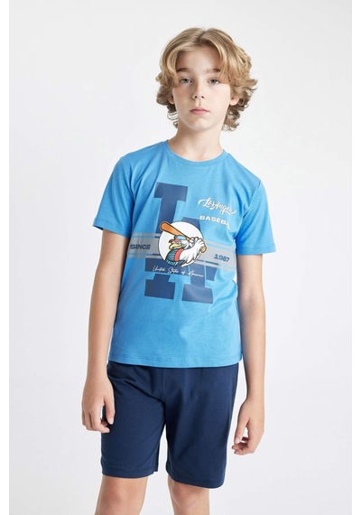 Defacto Erkek Çocuk Baskılı Kısa Kollu Şortlu Pijama Takımı C7911a824smbe277 Mavi Defacto Erkek Çocuk Baskılı Kısa Kollu Şortlu Pijama Takımı C7911a824smbe277 Mavi