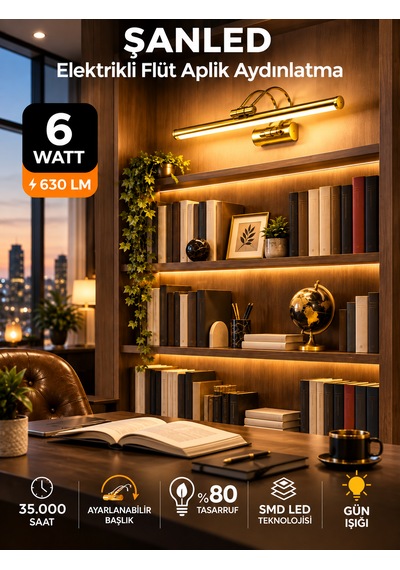 6w Elektrikli Flüt Led Aplik Gold Renk Gün Işığı Ayarlanabilir Başlık 1 Adet